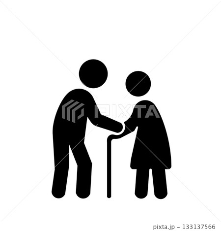 介護や支援を表すシンプルな人物アイコン(黒) 介護や支援を表すシンプルな人物アイコン(黒) 133137566