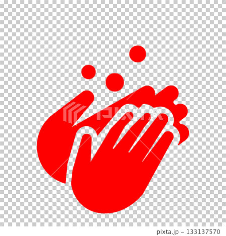 Hand washing icon (red) representing infection prevention and hygiene management 133137570