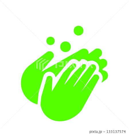 感染予防や衛生管理を表す手洗いアイコン(緑) 133137574