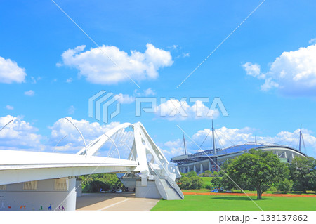 愛知県豊田市、豊田大橋と豊田スタジアムの風景 愛知県豊田市、豊田大橋と豊田スタジアムの風景 133137862
