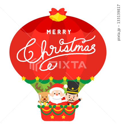 気球に乗ったサンタクロース 白背景 気球に乗ったサンタクロース 白背景 133139817