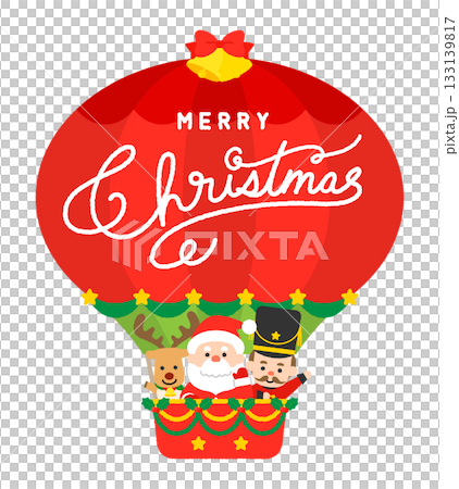 気球に乗ったサンタクロース 白背景 気球に乗ったサンタクロース 白背景 133139817