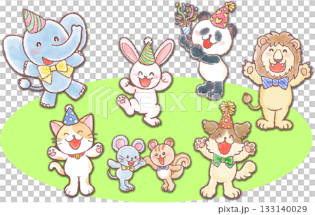 かわいい動物達のパーティー_野原の上でパーティータイム 133140029