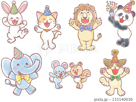 かわいい動物達のパーティー_パーティー衣装をつけたアニマル達 かわいい動物達のパーティー_パーティー衣装をつけたアニマル達 133140030