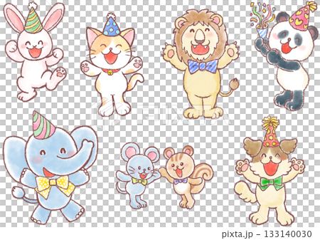 かわいい動物達のパーティー_パーティー衣装をつけたアニマル達 かわいい動物達のパーティー_パーティー衣装をつけたアニマル達 133140030