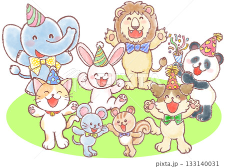 かわいい動物達のパーティー_パーティー衣装をつけたアニマル達 かわいい動物達のパーティー_パーティー衣装をつけたアニマル達 133140031