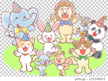 かわいい動物達のパーティー_パーティー衣装をつけたアニマル達 かわいい動物達のパーティー_パーティー衣装をつけたアニマル達 133140031