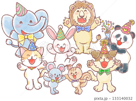 かわいい動物達のパーティー_パーティー衣装をつけたアニマル達 かわいい動物達のパーティー_パーティー衣装をつけたアニマル達 133140032