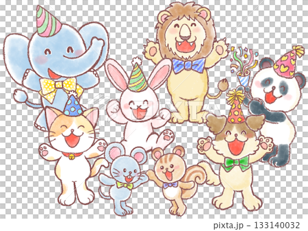 かわいい動物達のパーティー_パーティー衣装をつけたアニマル達 かわいい動物達のパーティー_パーティー衣装をつけたアニマル達 133140032