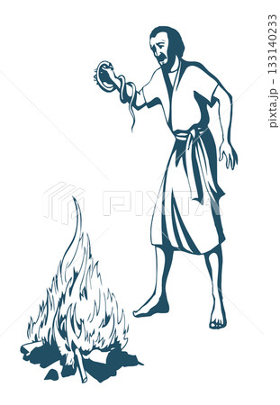 Vector drawing. A snake bit a man's hand 133140233