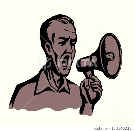 Vector Illustration. Man Shouting Into Megaphone Vector Illustration. Man Shouting Into Megaphone 133140235