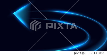Arrow curve blue glowing on dark background. Technology innovation investment concept. 133141083