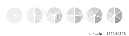 Monochrome diagram with 1, 2, 3, 4, 5, 6 equal sections, steps. Set of pie chart. Circle icons for UI, web design, business presentation, infographic, statistic, analytics. Graphic flat illustration. 133141398