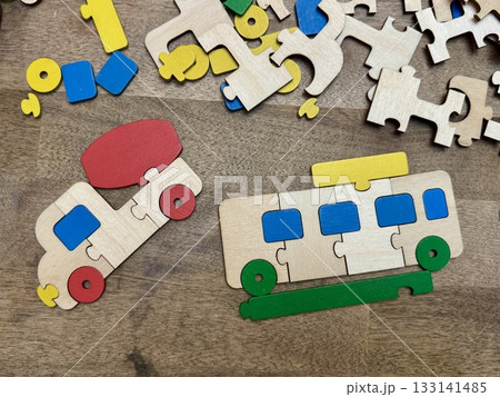 Children's colored educational toys made of wood. High quality photo 133141485