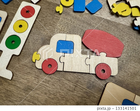 Children's colored educational toys made of wood. High quality photo 133141501