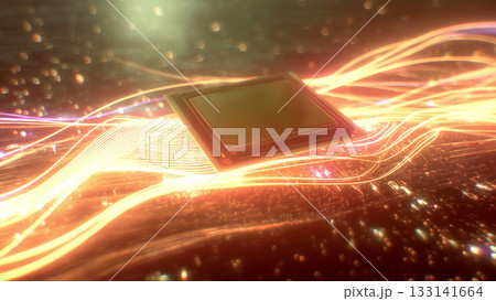 輝くコンピューター基盤上のCPUの周囲をきらきらと光のスピード線が走る、未来テクノロジーのイメージ 輝くコンピューター基盤上のCPUの周囲をきらきらと光のスピード線が走る、未来テクノロジーのイメージ 133141664