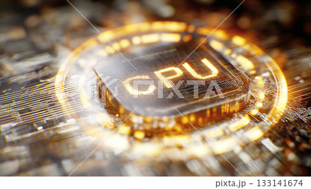 輝くコンピューター基盤上のCPUの周囲をきらきらと光のスピード線が走る、未来テクノロジーのイメージ 輝くコンピューター基盤上のCPUの周囲をきらきらと光のスピード線が走る、未来テクノロジーのイメージ 133141674