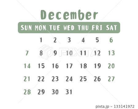 2025年　12月（December）　カレンダー　イラスト 133141972