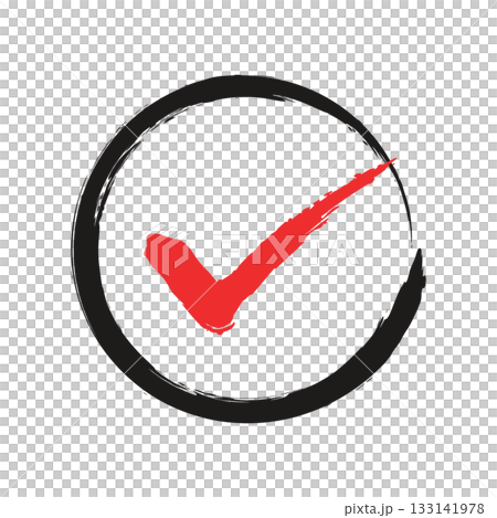 Line drawing check mark material drawn with a brush pen. A simple check mark icon drawn with a brush that can also be used for UI. 133141978