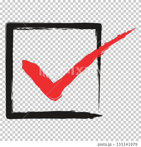 Line drawing check mark material drawn with a brush pen. A simple check mark icon drawn with a brush that can also be used for UI. 133141979