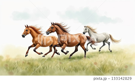 草原を走る馬 133142829