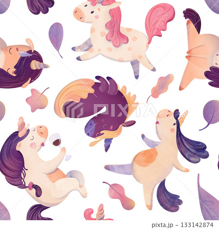 Cute seamless chubby unicorn pattern prancing in magical night forest Cute kids watercolor repeat for fabric, wallpaper, nursery decor, planner, art for kids, perfect for stationary designs, printable Cute seamless chubby unicorn pattern prancing in magical night forest Cute kids watercolor repeat for fabric, wallpaper, nursery decor, planner, art for kids, perfect for stationary designs, printable 133142874