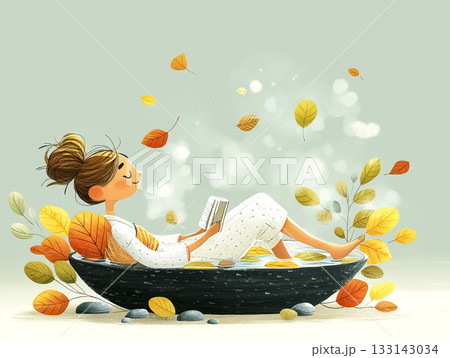 美優シリーズ：紅葉の露天風呂でリラックスする美優 133143034