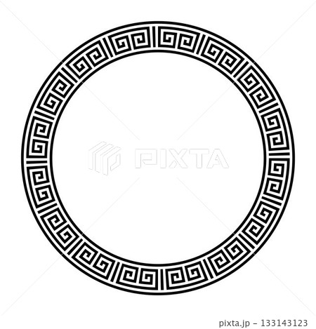 Greek round frame. Vector illustration in black and white colors. Greek pattern. 133143123