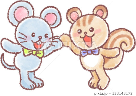 かわいい動物達のパーティー_手を取り合うネズミとリス かわいい動物達のパーティー_手を取り合うネズミとリス 133143172