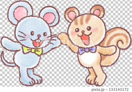 Cute animal party_Rat and squirrel holding hands 133143172