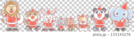 クリスマス衣装を着た一列に並んだかわいい動物たち 133143276