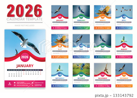 2026 Wall Calendar Template Happy New Year Design Modern Minimalist And Stylish Layout 133143792