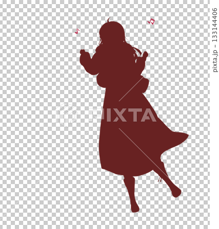 Woman going out, making fists with both hands, excited, long hair, winter, silhouette Woman going out, making fists with both hands, excited, long hair, winter, silhouette 133144406