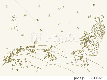 Camel caravan travels. Vector drawing Camel caravan travels. Vector drawing 133144685