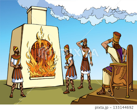 Vector drawing. Young men in the oven 133144692