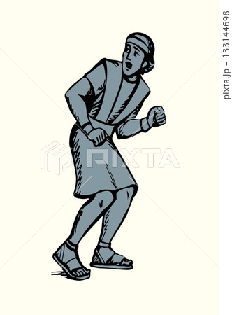 Vector drawing. Adult man flee with fear 133144698