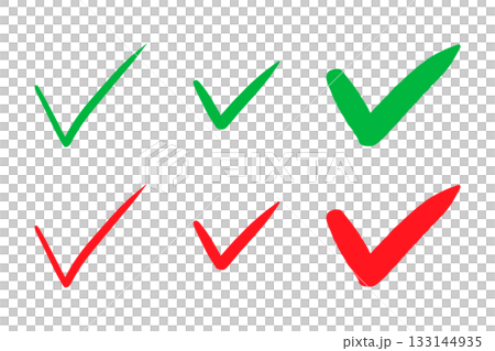 Handwritten check mark icon set Check Red Green 133144935