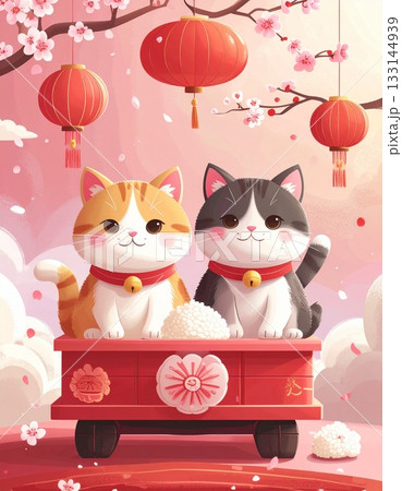 ひな祭りアイテムと猫のコラボレーション 133144939