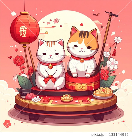 ひな祭りアイテムと猫のコラボレーション 133144953