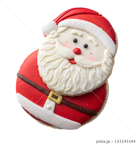 Festive santa claus themed macaron with white beards and red hats, perfect for christmas dessert concepts and holiday baking ideas 133145344