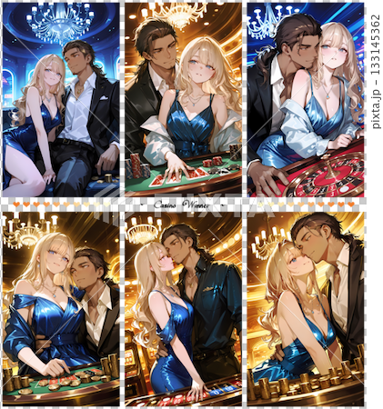 A couple who won at the casino. A set of 6 anime-style AI illustrations that can also be used as thumbnails for vertical videos. A couple who won at the casino. A set of 6 anime-style AI illustrations that can also be used as thumbnails for vertical videos. 133145362