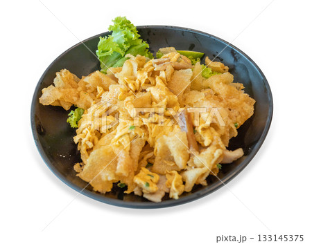 Top view of Stir-fried Rice Noodles with Chicken, focus selective 133145375