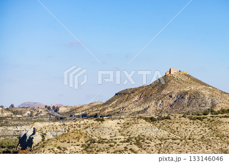 Castle on hill, Tabernas desert, Spain 133146046