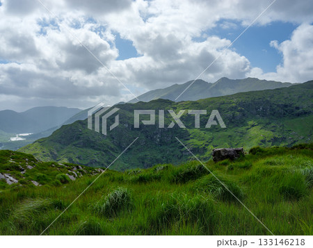 There's a beautiful view of the mountains and plants in Gap of Dunloe, County Kerry, Ireland. There's a beautiful view of the mountains and plants in Gap of Dunloe, County Kerry, Ireland. 133146218