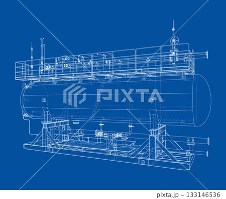 Industrial Tank Blueprint on Blue. Vector Industrial Tank Blueprint on Blue. Vector 133146536