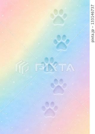 Winter Background with Embossed Paw Prints and Frost Pattern 133146737