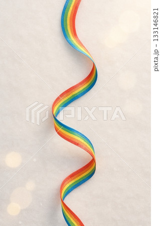 Elegant Rainbow Pride Ribbon and Bow - Flat Lay for Craft and Celebration 133146821