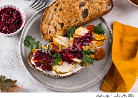 Leftover Thanksgiving day sandwich with turkey Leftover Thanksgiving day sandwich with turkey 133146888