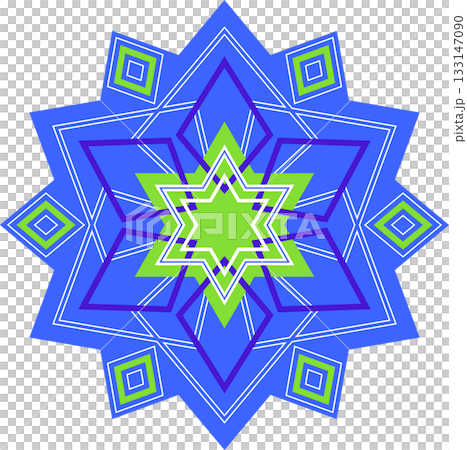 Blue green geometrical mandala. Fantasy round ornament of lines. Polygonal unusual star 133147090