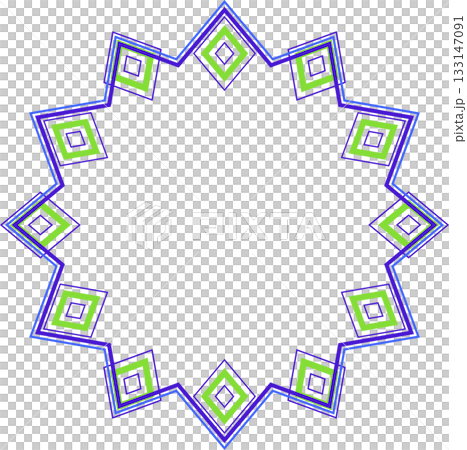Blue green geometry round frame. Round ornament of lines and rectangles. Polygonal design element 133147091